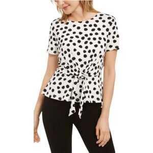 Anne Klein Polka Dot Tie Front Short Sleeve Blouse Small 4-8